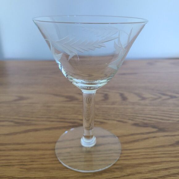 McBride Glass MCB17 Mid-Century Cut Glass Etched Champagne Sherbet Glass Wheat - Picture 10 of 15